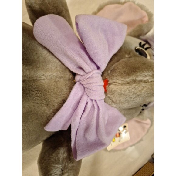 80s Disney Bianca Gray Plush Mouse Stuffed Purple Bow 16" Vintage Made in Korea - Picture 7 of 16